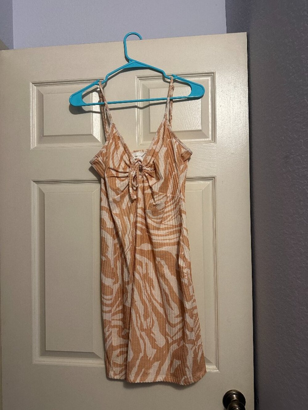 H&M Orange & White Pattern Dress with Front Bow - Size M